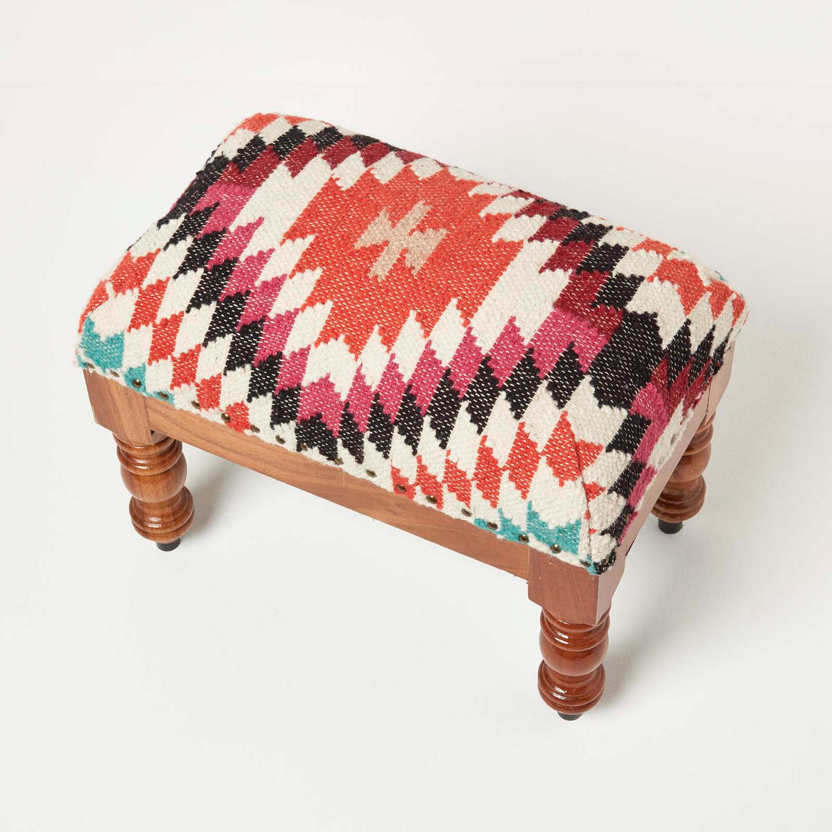 KELIM-HOCKER Manila mit Holzbeinen, Ethno-Muster, 50/40/30 cm - Multicolor, Textil (30/40/50cm) - Homescapes