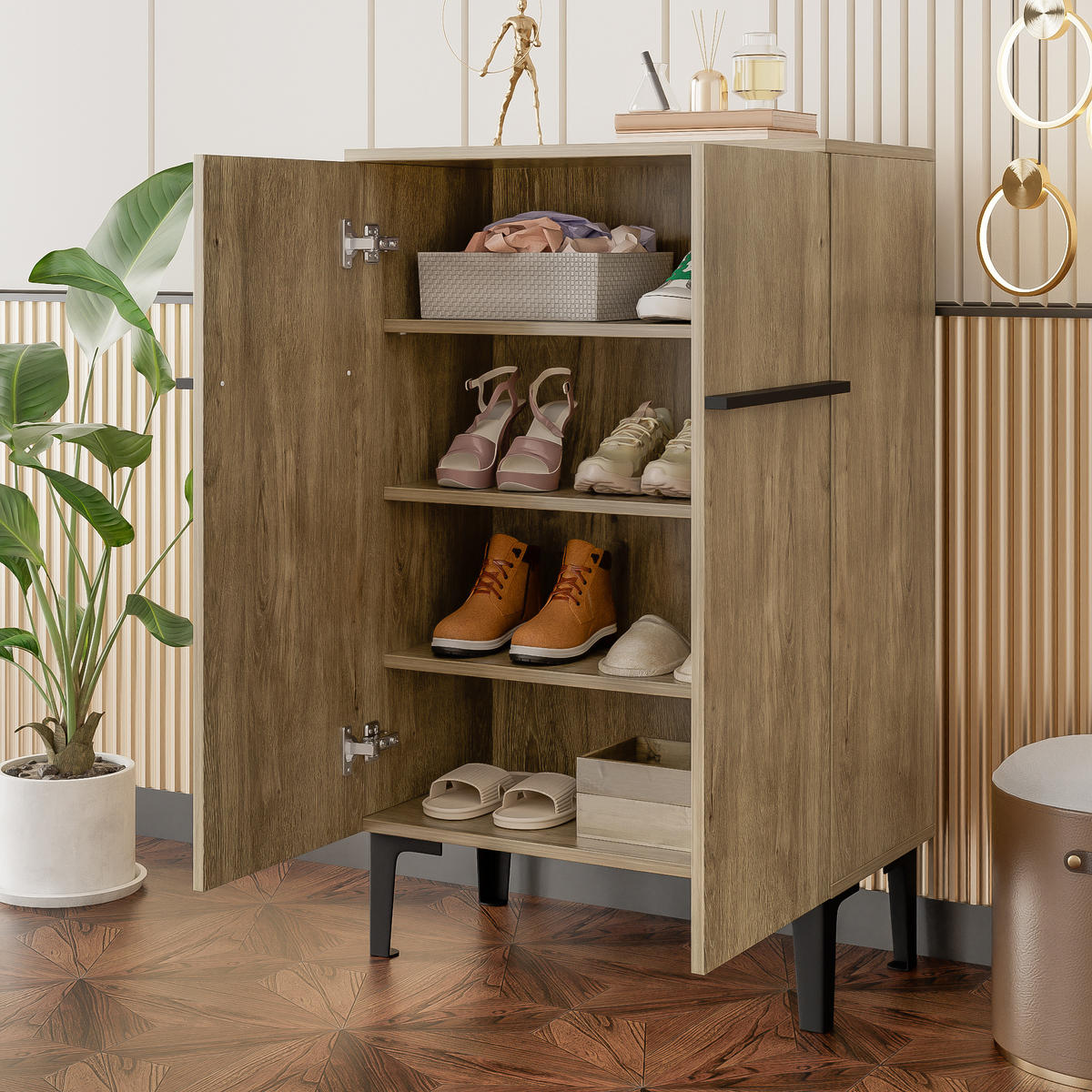 SCHUHSCHRANK 95x60x34.5 2 Türen Stauraum Verstellbare Böden - Schwarz, Holzwerkstoff (34.5/95/60cm) - FLIEKS