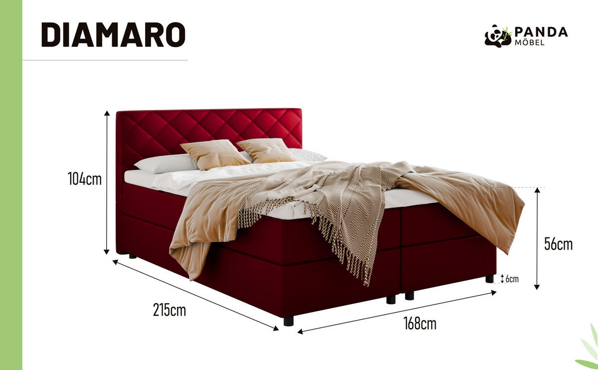 BOXBETT Diamaro 160x200 cm mit Bettkasten und Topper - Rot - Rot, Holz (160/200cm) - Panda Möbel