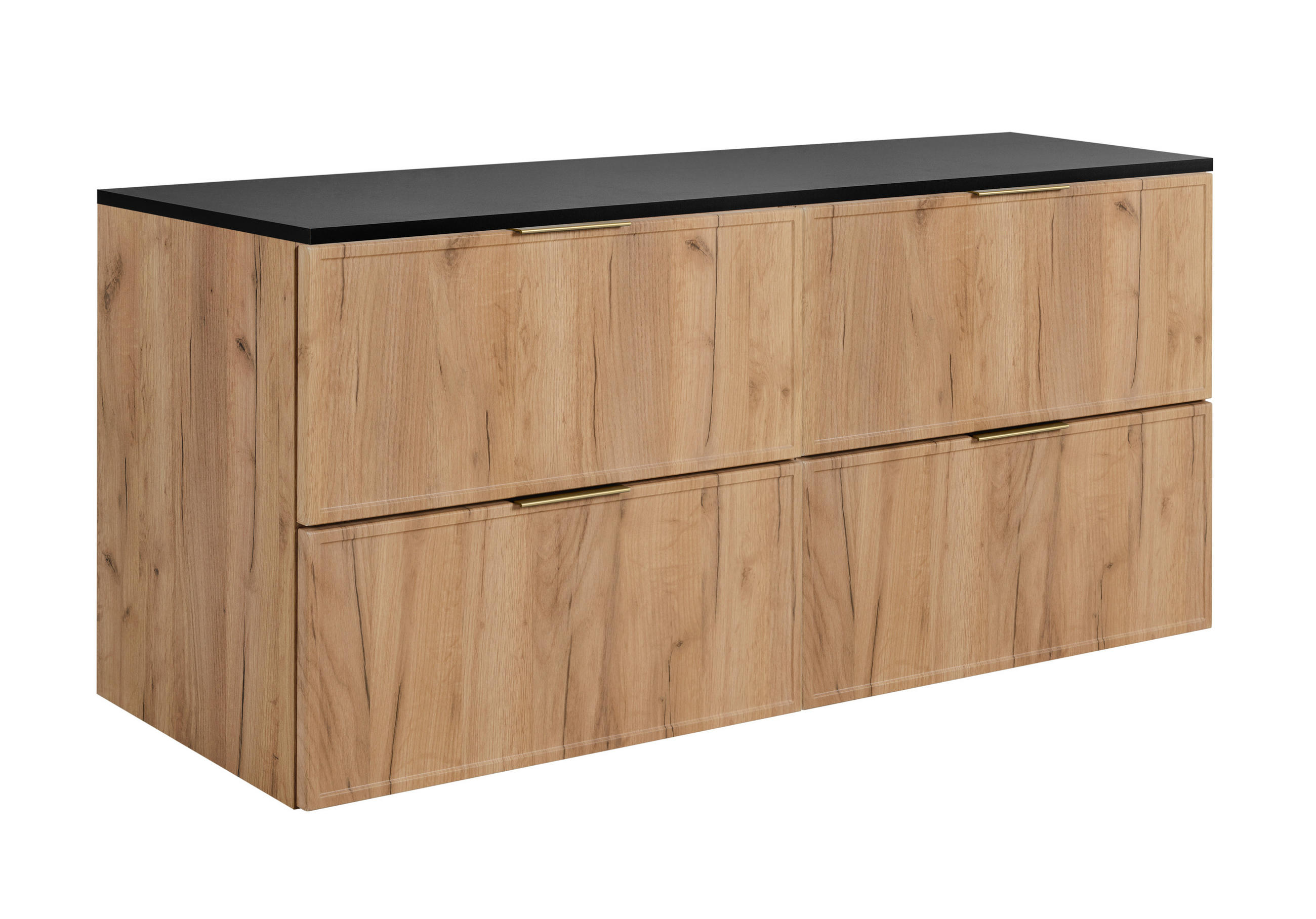 BADEZIMMERSCHRANK, Craft-Eiche / Dunkelgrau, Goldene Griffe, 120 (2 x 60) x 46 x 57 cm - Eichefarben/Goldfarben, Holzwerkstoff/Kunststoff (120/57/46cm) - 3XE LIVING