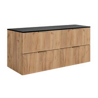 BADEZIMMERSCHRANK, Craft-Eiche / Dunkelgrau, Goldene Griffe, 160 (2 x 80) x 46 x 57 cm - Eichefarben/Goldfarben, Holzwerkstoff/Kunststoff (160/57/46cm) - 3XE LIVING