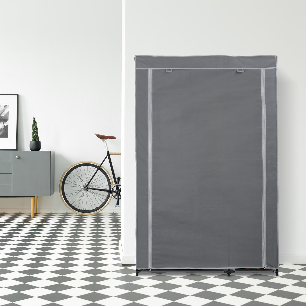 STOFFSCHRANK - Grau, Kunststoff/Textil (105.5/161/45cm) - Relaxdays