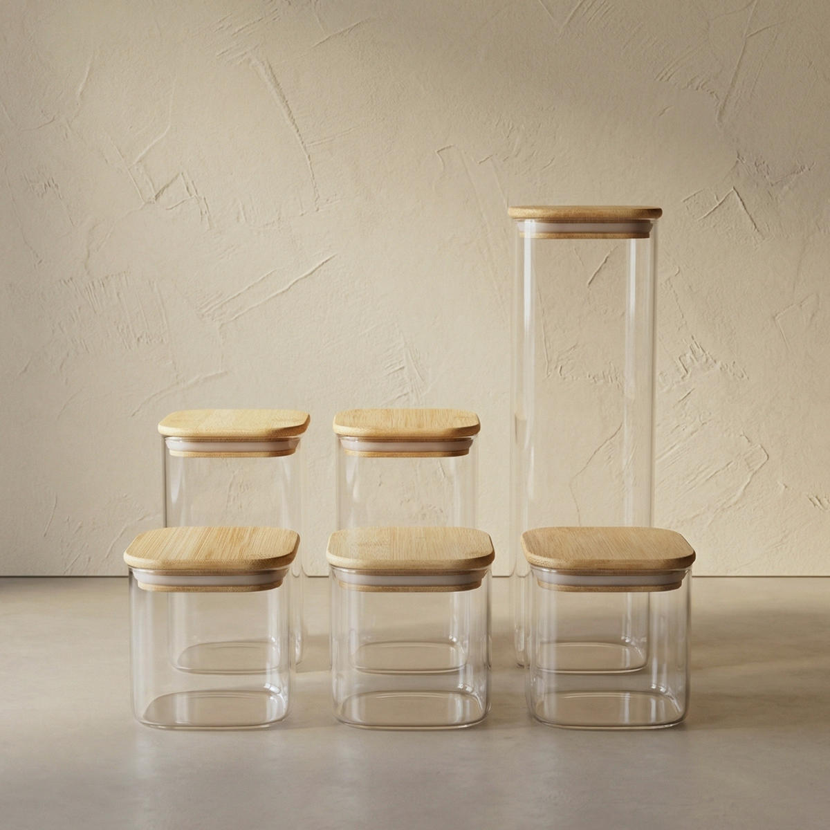 KÜCHENBEHÄLTER-SET mit Bambusdeckel Sesto - Transparent, Glas (10/30/10cm) - AROMELIO