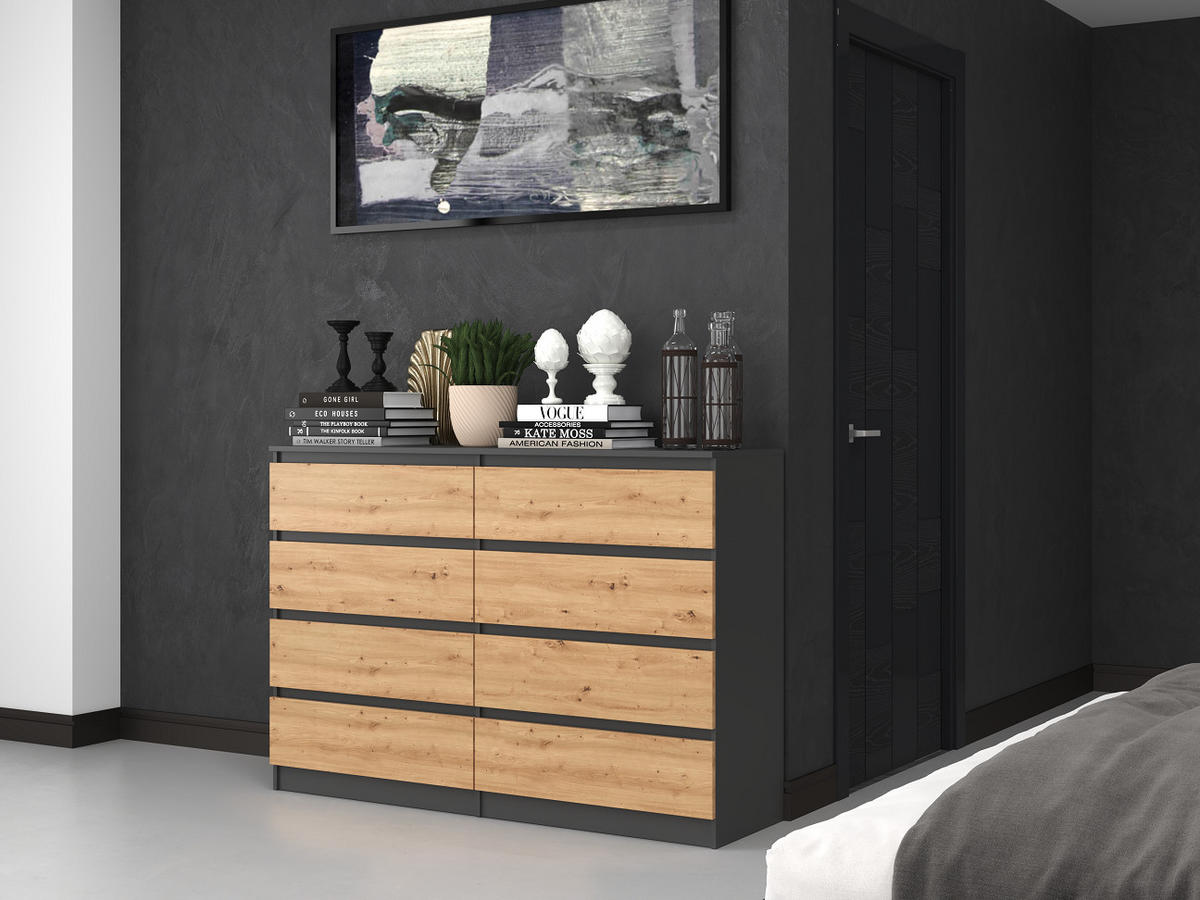 KOMMODE MALWA M8 140 - ANTHRAZIT / EICHE ARTISAN - Anthrazit/Eiche Artisan, Holzwerkstoff (138/97/40cm) - CDF