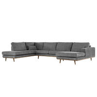 WOHNLANDSCHAFT mit Longchair - Eichefarben/Dunkelgrau, Eichenholz/Holz (371/81/219cm) - home24