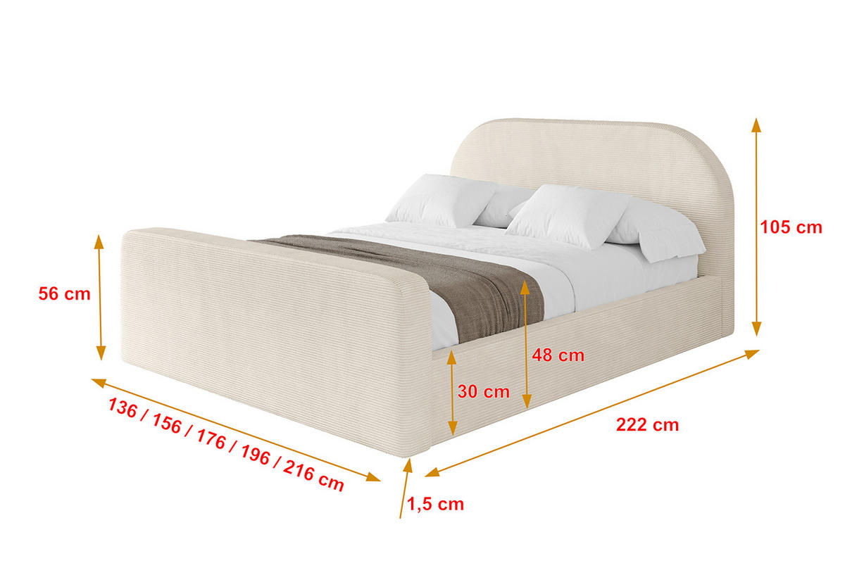 POLSTERBETT mit Bettkasten, Fußteil und Lattenrost, Boxbett mit Matratze H3/H4 - TIVON-Z 180x200 Beige - Creme, Holzwerkstoff/Textil (180/200cm) - ALTDECOR