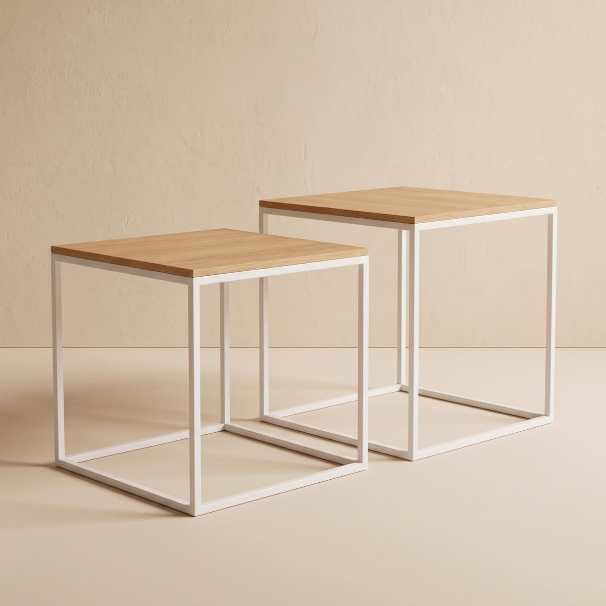 COUCHTISCH 2er-Set quadratisch Weiß, Braun - Braun, Metall (50/50/50.5cm) - SCENA LIVING