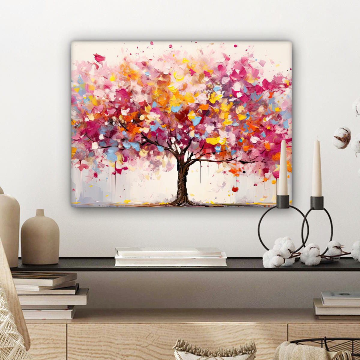 LEINWANDBILD Aquarell - Baum - Kunst - Abstrakt Wandbild 40x30 cm - Multicolor, Textil (40/30cm) - MuchoWow