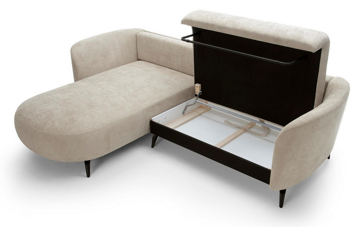 ECKSOFA auf Füßen Kendra 260 cm mit Schlaffunktion, Links, Beige - Beige, Holz (260/180cm) - Emporius