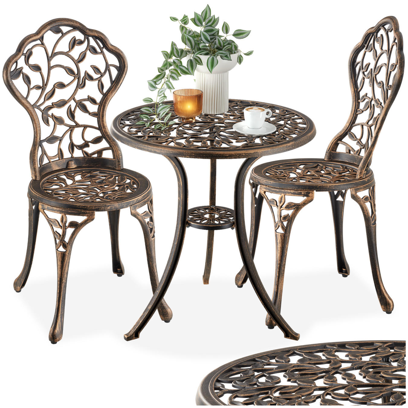 BISTROTISCH-SET Lyon,Belastbarkeit Stuhl 120 kg,schwarz/grau - Schwarz/Grau, Naturmaterialien/Metall - tectake