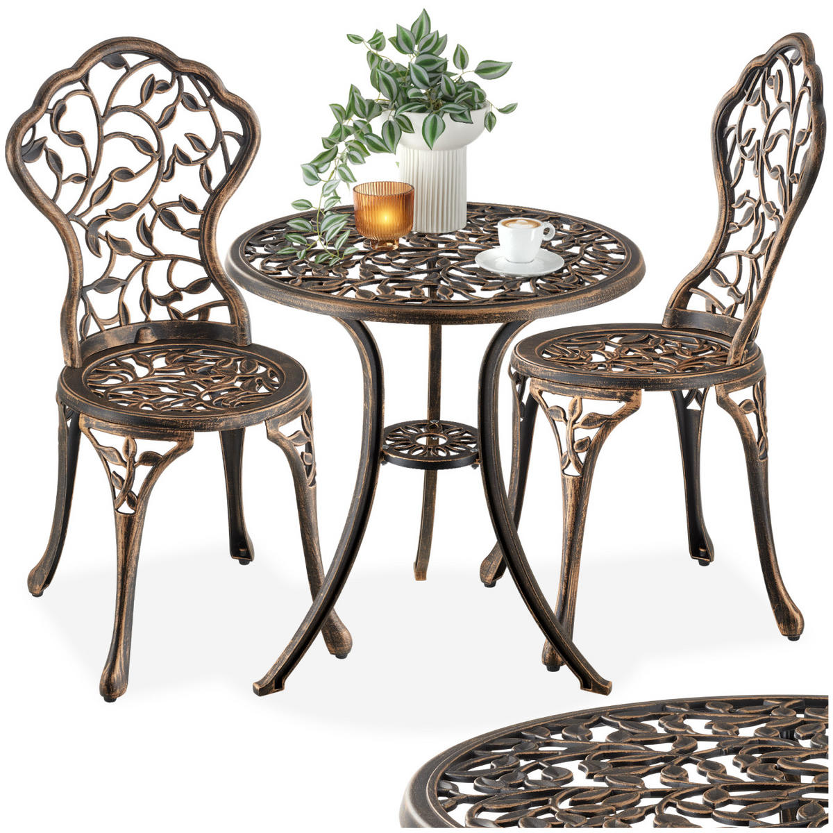 BISTROTISCH-SET Lyon,Belastbarkeit Stuhl 120 kg,schwarz/grau - Schwarz/Grau, Naturmaterialien/Metall - tectake
