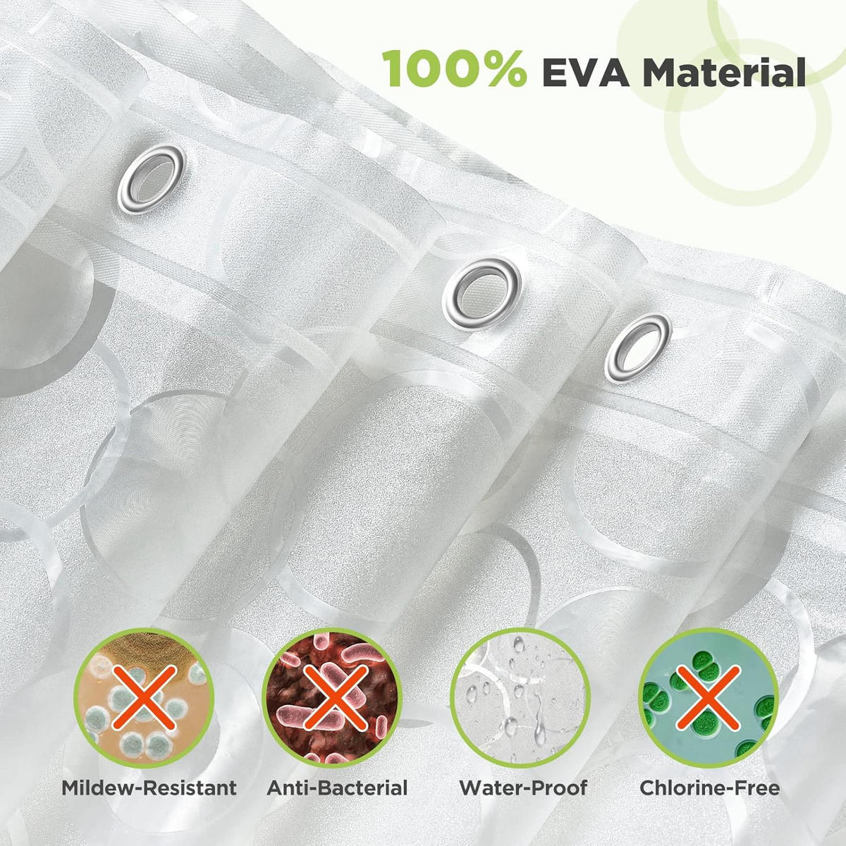 DUSCHVORHANG EVA transparent schimmelresistent wasserdicht mit Ringen - Transparent, Kunststoff (180/180cm) - MCBOSON