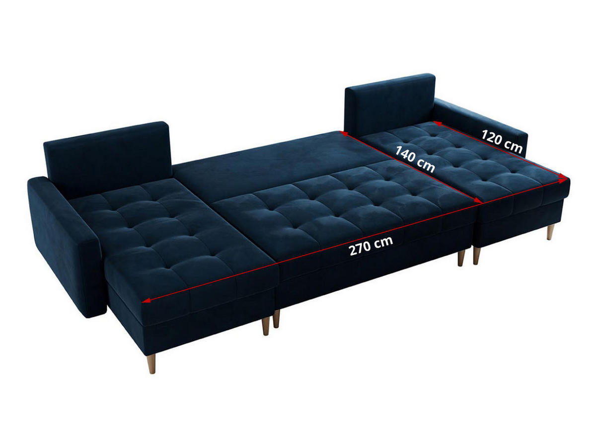 WOHNLANDSCHAFT Colin U Velvet Dunkelblau - Dunkelblau/Braun, Holz/Textil (290/75/140cm) - MKS