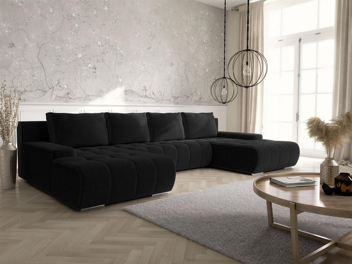 WOHNLANDSCHAFT Vogar In Poso - Schwarz, Holzwerkstoff/Textil (350/85/185cm) - Fun Möbel