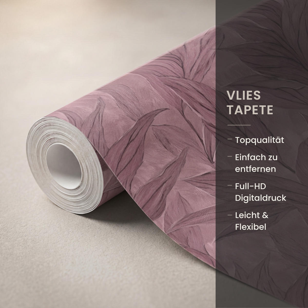 TAPETE - Blätter - Muster - Lila - 140x240 cm - Altrosa, Papier (140/240cm) - OnlyWow
