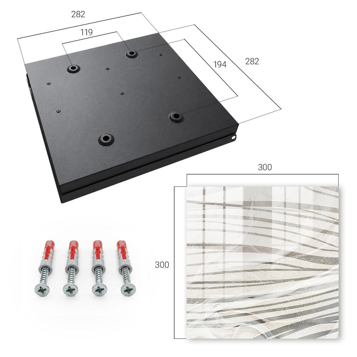SCHLÜSSELBOX Schwarz 30x30 cm- Türöffnung nach rechts - Wellen von Grau - Grau, Metall (30/30/5cm) - TULUP