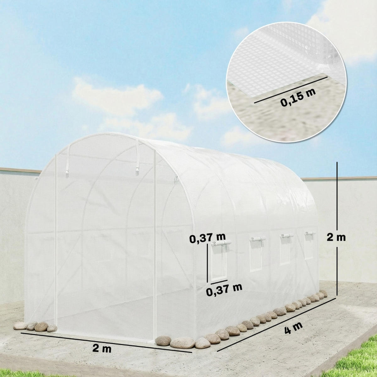 GEWÄCHSHAUSFOLIE 4x2 m Tür Fenster UV Schutz weiß - Weiß, Kunststoff (400/200/200cm) - Fortuna Lai