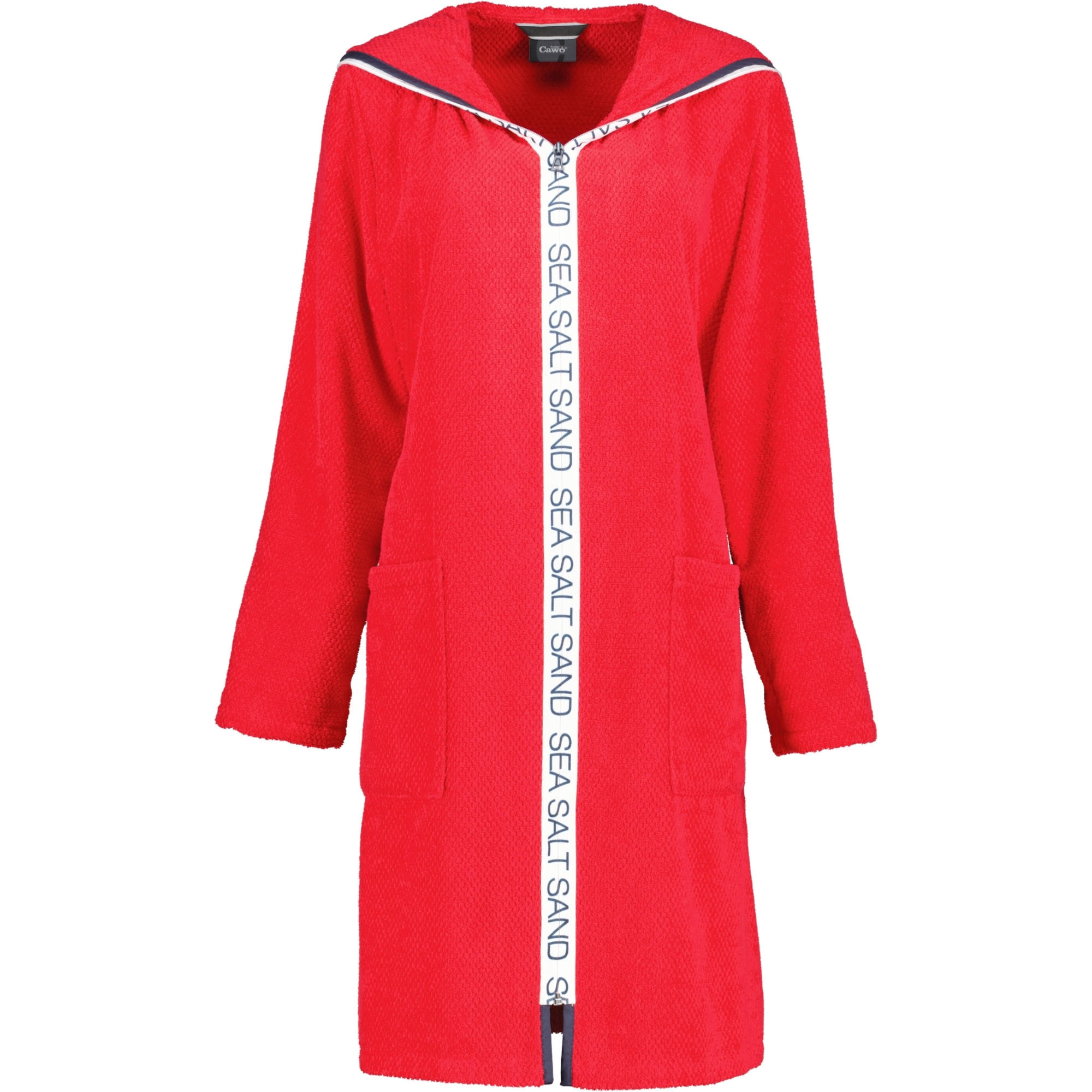 BADEMANTEL DAMEN REISSVERSCHLUSS MIT KAPUZE SEA SALT SAND 3101 ROT - 203 - Rot, Textil (Lnull) - Cawoe