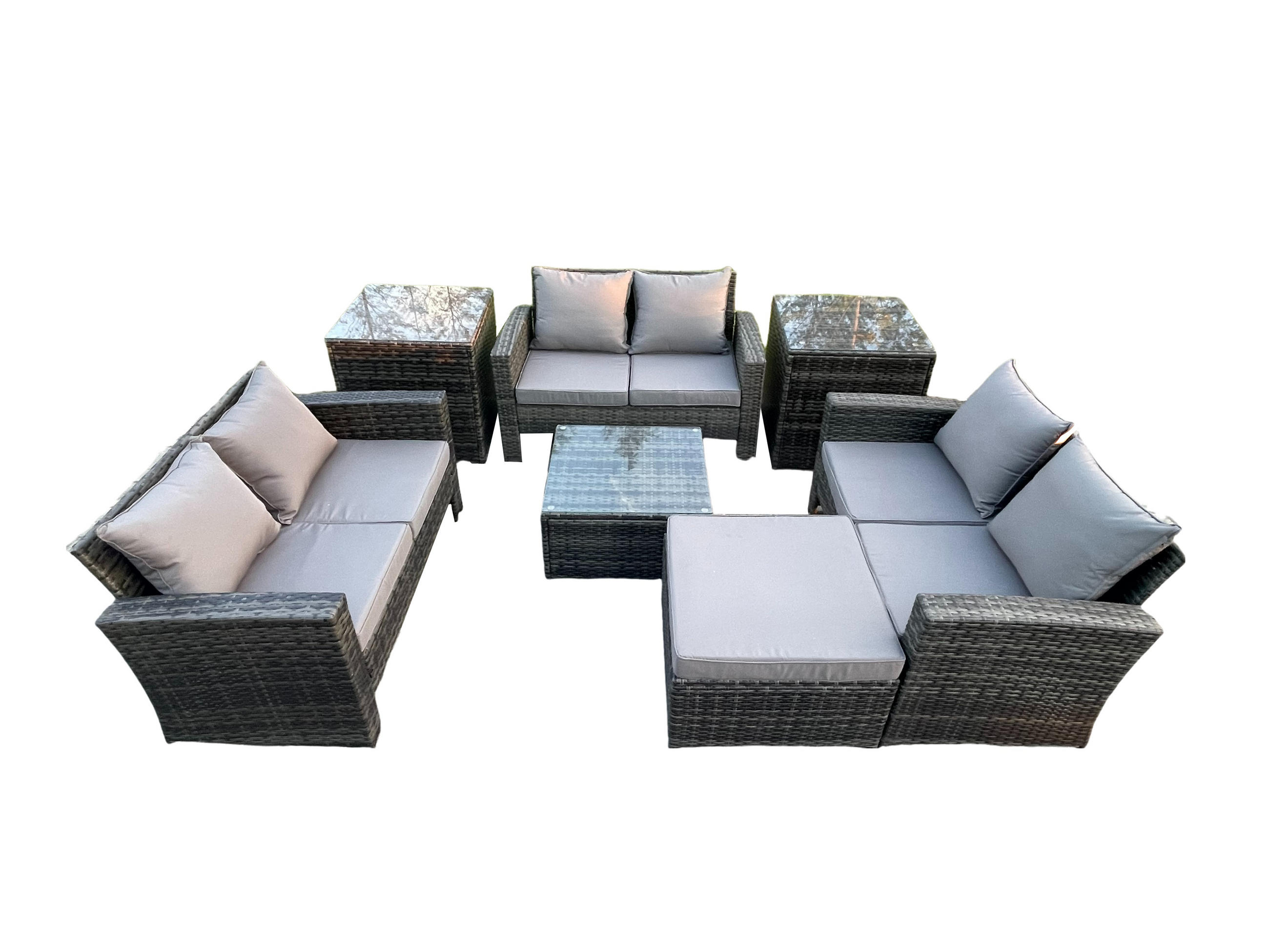 GARTENSOFA Hohe Rückenlehne Polyrattan Dunkelgrau 7-Sitzer - Dunkelgrau, Metall - Fimous