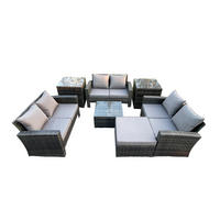 GARTENSOFA Hohe Rückenlehne Polyrattan Dunkelgrau 7-Sitzer - Dunkelgrau, Metall - Fimous