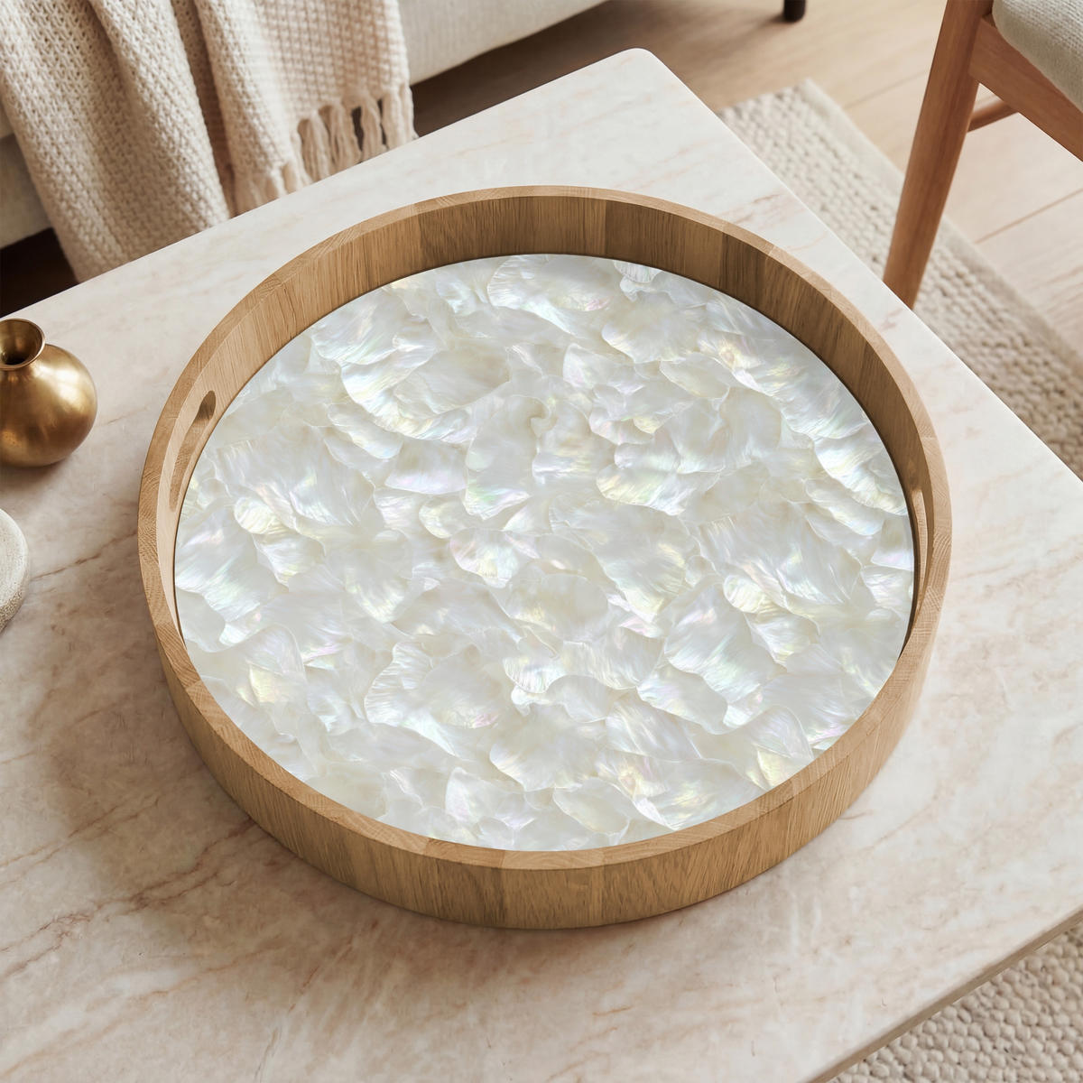SERVÍROVACÍ PODNOS Perleťový lesk - Bílá - Shell 40x40 cm - bílá, dřevo (40/5/5cm) - OnlyWow