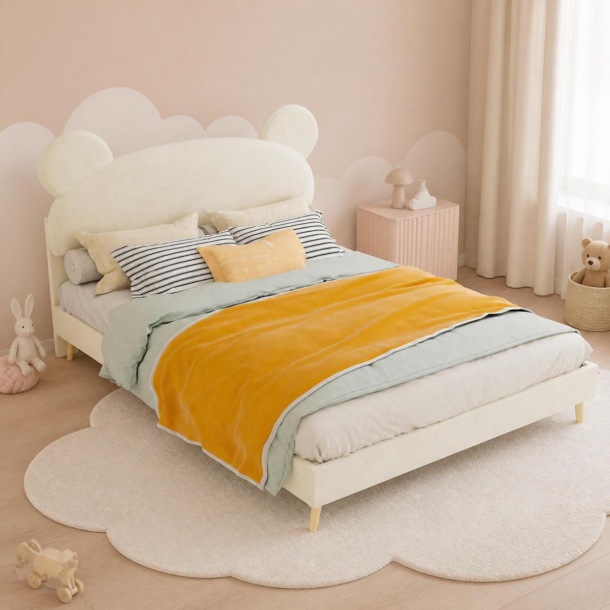 POLSTERBETT 140/200 mit Plüsch-Kopfteil in Beige - Beige, Holzwerkstoff/Textil (140/200cm) - EVRYAE