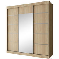 SCHWEBETÜRENSCHRANK Monica 200/215/61 3-türig eiche sonoma+silber mit Spiegel - Silberfarben/Sonoma Eiche, Holzwerkstoff (200/215/61cm) - Beautysofa
