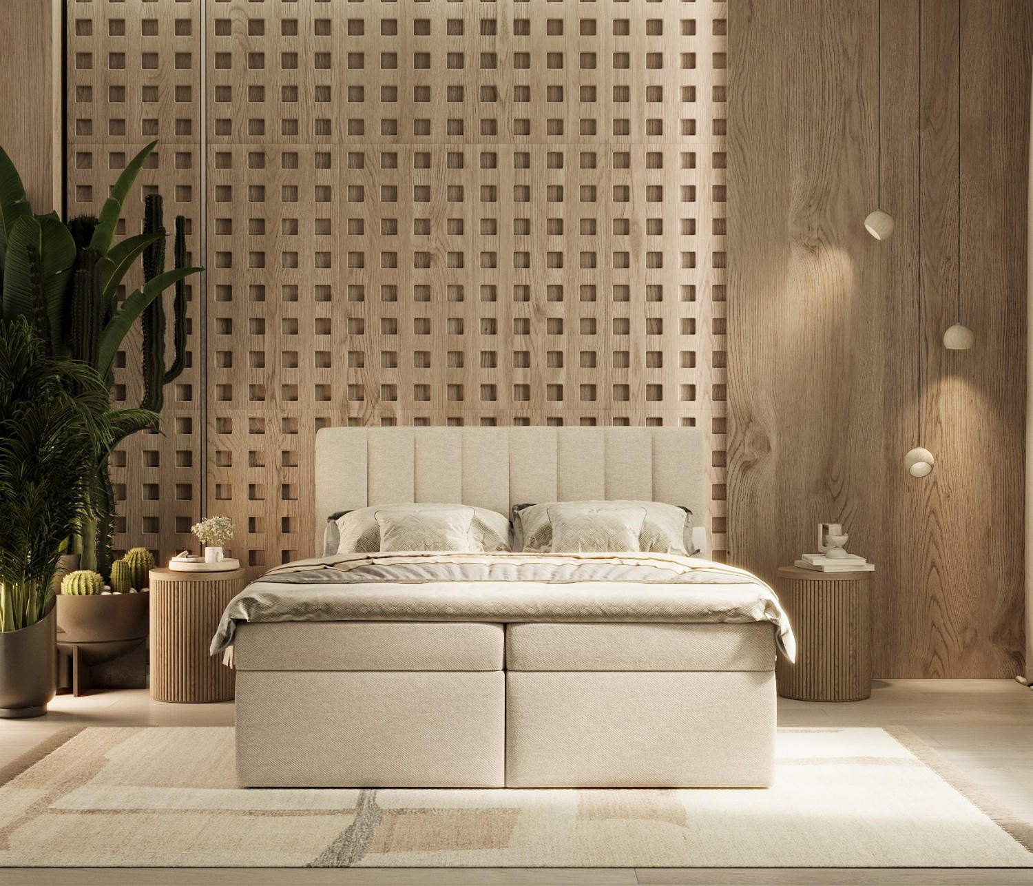 BOXBETT Amaro 180/200 cm Hellbeige im Megan Stoff - Sandfarben/Schwarz, Holz/Holzwerkstoff (180/200cm) - AltaBeds