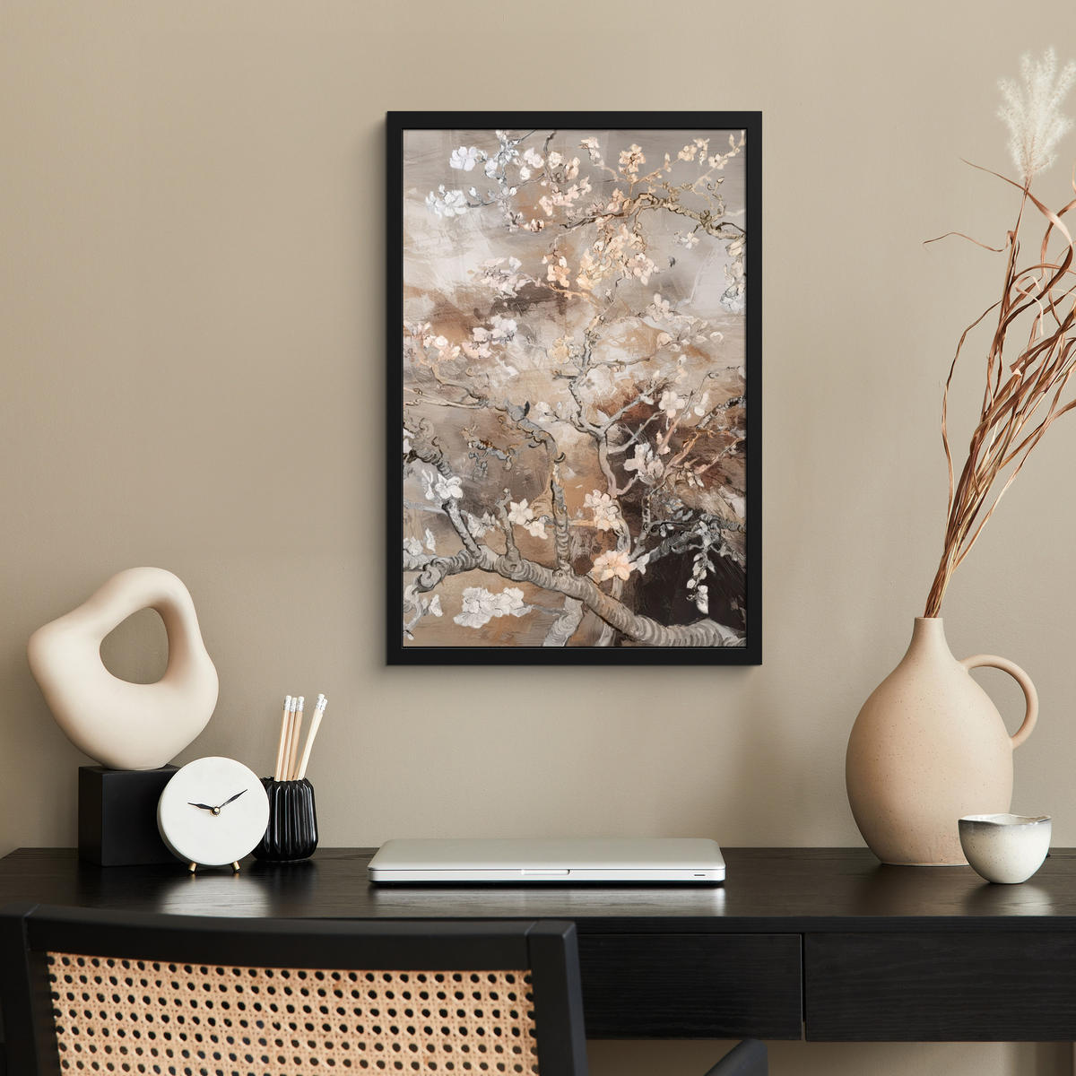 GERAHMTES BILD Mandelblüte - Kunst - Van Gogh - Beige - Abstrakt 40x60 cm - Braun, Papier (40/60cm) - MuchoWow