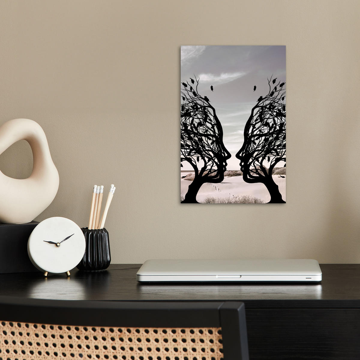 POSTER Strand - Meer - Menschen - Baum - Moderne Kunst 20x30 cm - Hellgrau, Papier (20/30/0.1cm) - MuchoWow