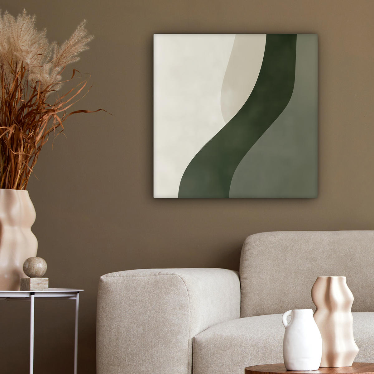 LEINWANDBILD Japandi - Grün - Abstrakt - Modern 50x50 cm - Salbeigrün, Textil (50/50cm) - MuchoWow