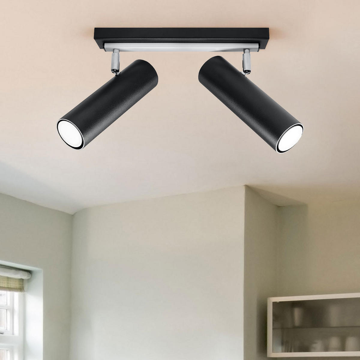 DECKENLEUCHTE Stahl Schwarz mit beweglichen Spots - Schwarz, Metall (30/18/20cm)