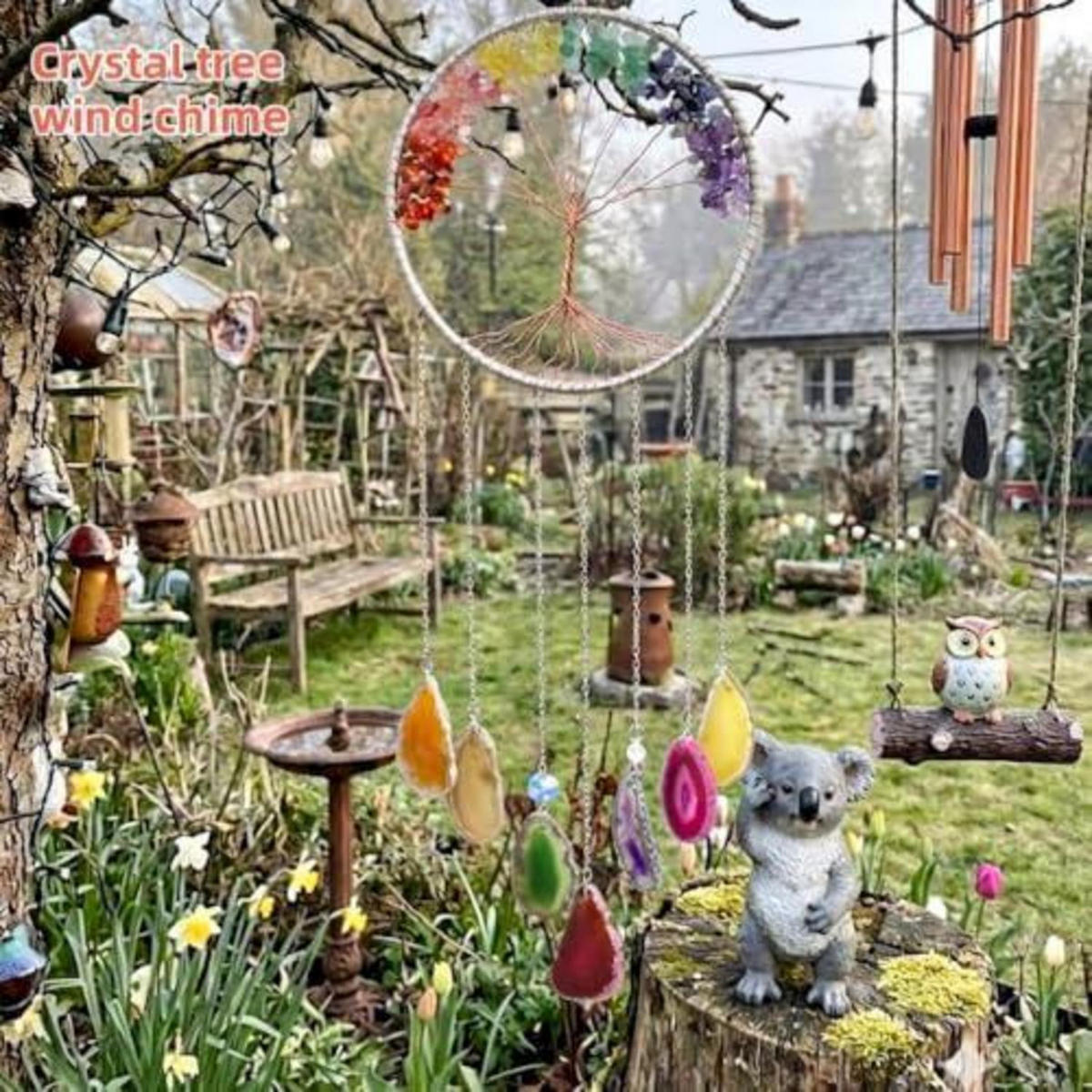 WINDSPIEL Lebensbaum 7 Chakra Achat Scheiben Metallrahmen - Multicolor, Metall (60/14/16cm)