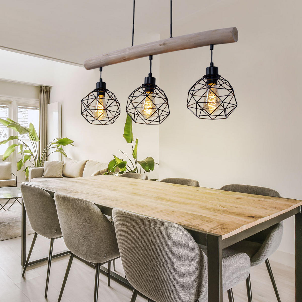 HÄNGELEUCHTE Holz Braun Metall Schwarz - Braun, Holz (76/18/120cm) - Globo Lighting