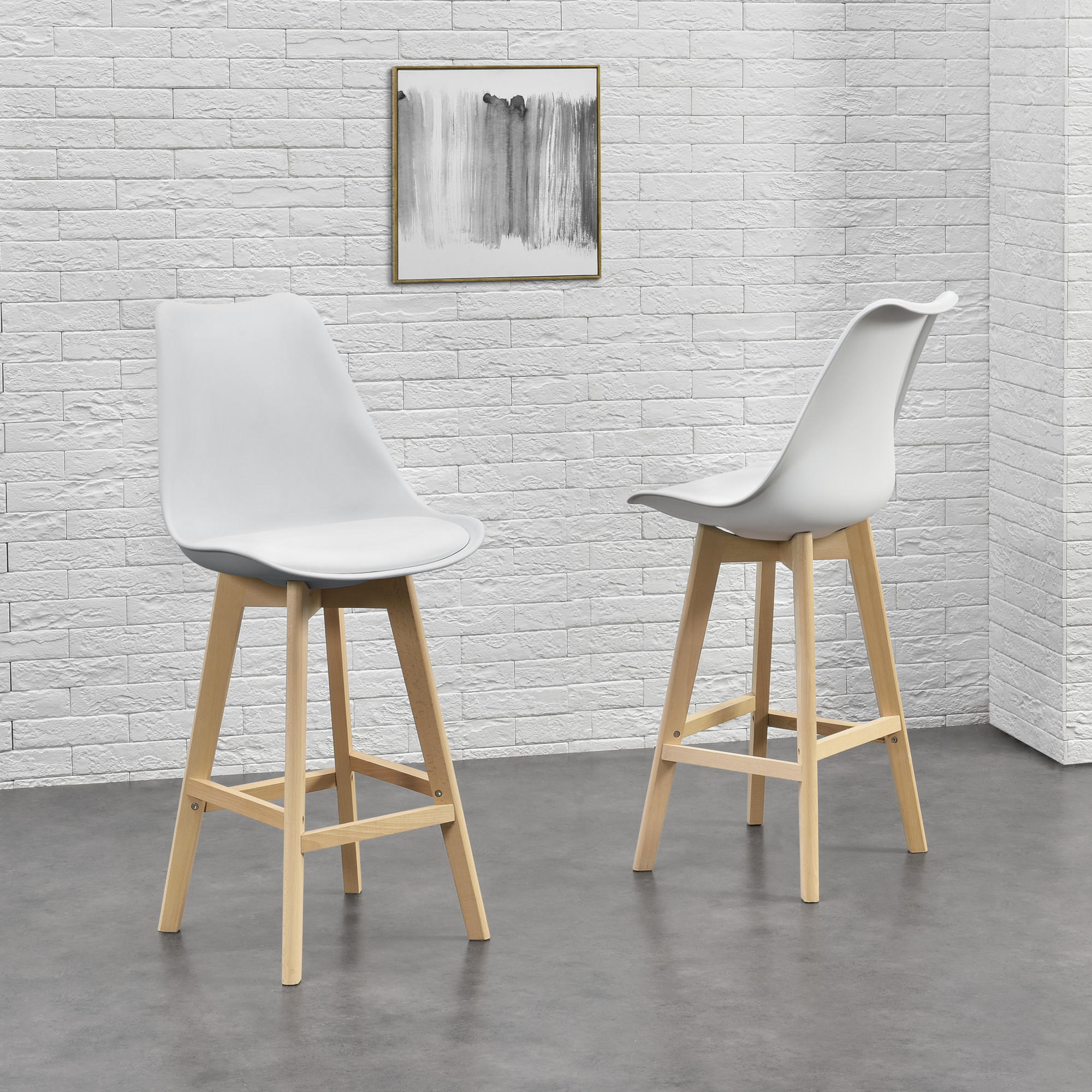 BARSTUHL Lublin 6er-Set - Weiß, Leder (48/105/58cm) - [en.casa]