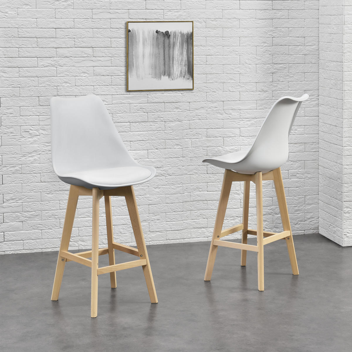 BARSTUHL Lublin 4er-Set - Weiß, Leder (48/105/58cm) - [en.casa]