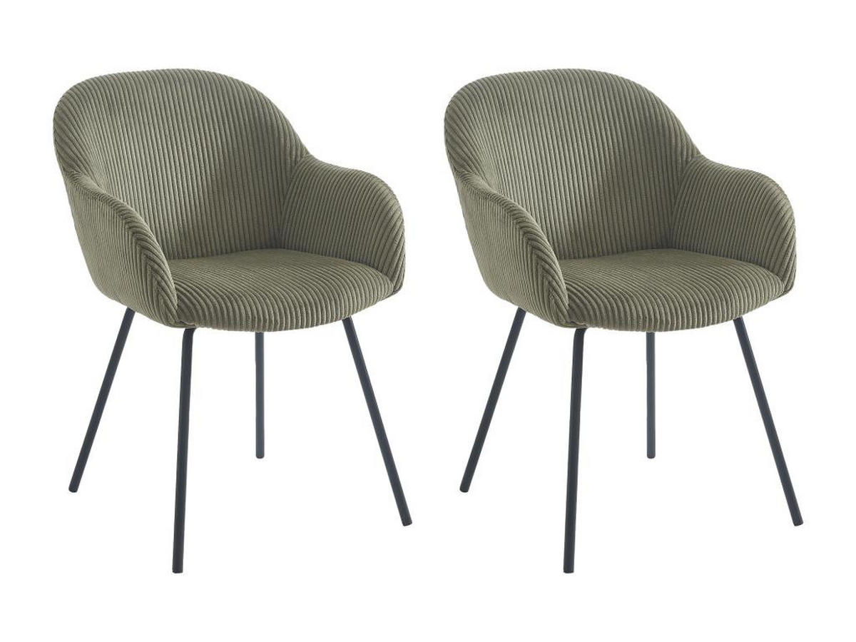 STUHL mit Armlehnen 2er-Set - Cord & schwarzes Metall - Kaki - MARENZIA - Grün, Textil (62/82.5/58cm) - Vente-Unique