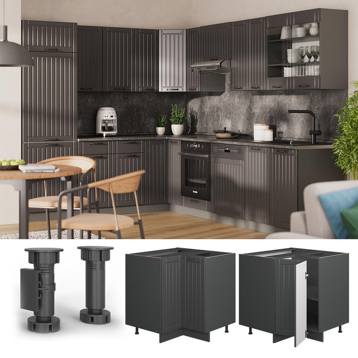 ROHOVÁ SKŘÍŇKA Fame-Line Tmavě šedá - tmavě šedá/antracitová, kompozitní dřevo (80.5/82/60cm) - Vicco