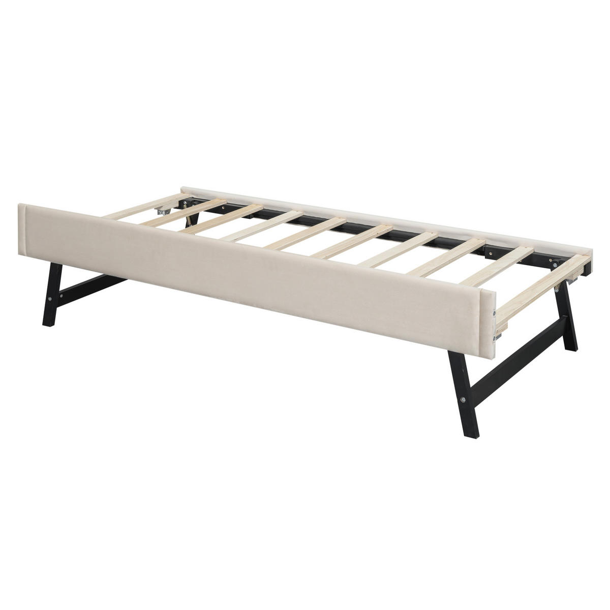 SAMT-POLSTERBETT 90/200 cm mit Rollbett und gepolstertem Kopfteil - Beige, Textil (90/200cm) - BEAOK