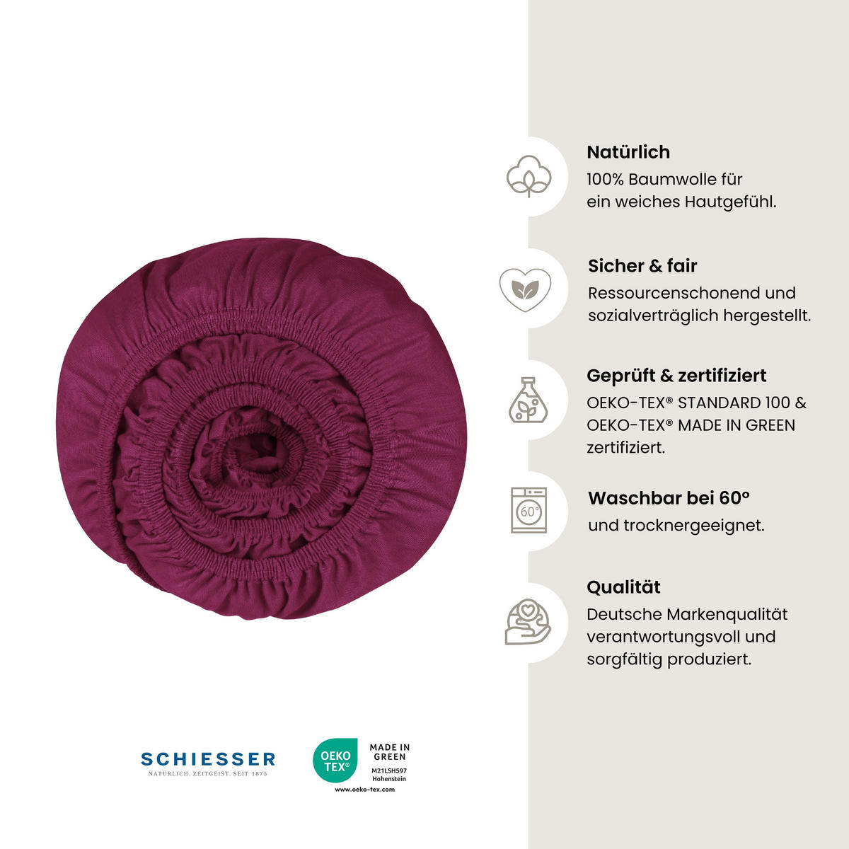 SPANNBETTLAKEN Jessi - Edeljersey - 100 x 200 cm - Beere - Beere, Textil (100/200cm) - SCHIESSER