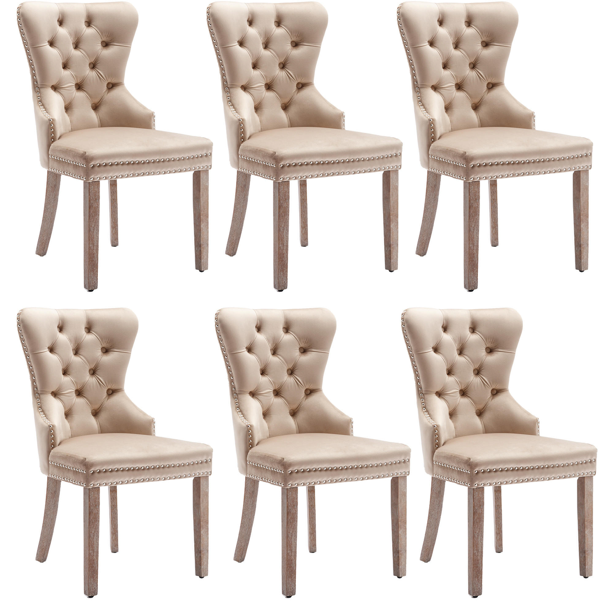ESSZIMMERSTUHL gepolstert ca. 53 x 46,5 x 95 cm Samt Beige 6er-Set - Beige, Holz (46.5/95/53.2cm) - Meubliv