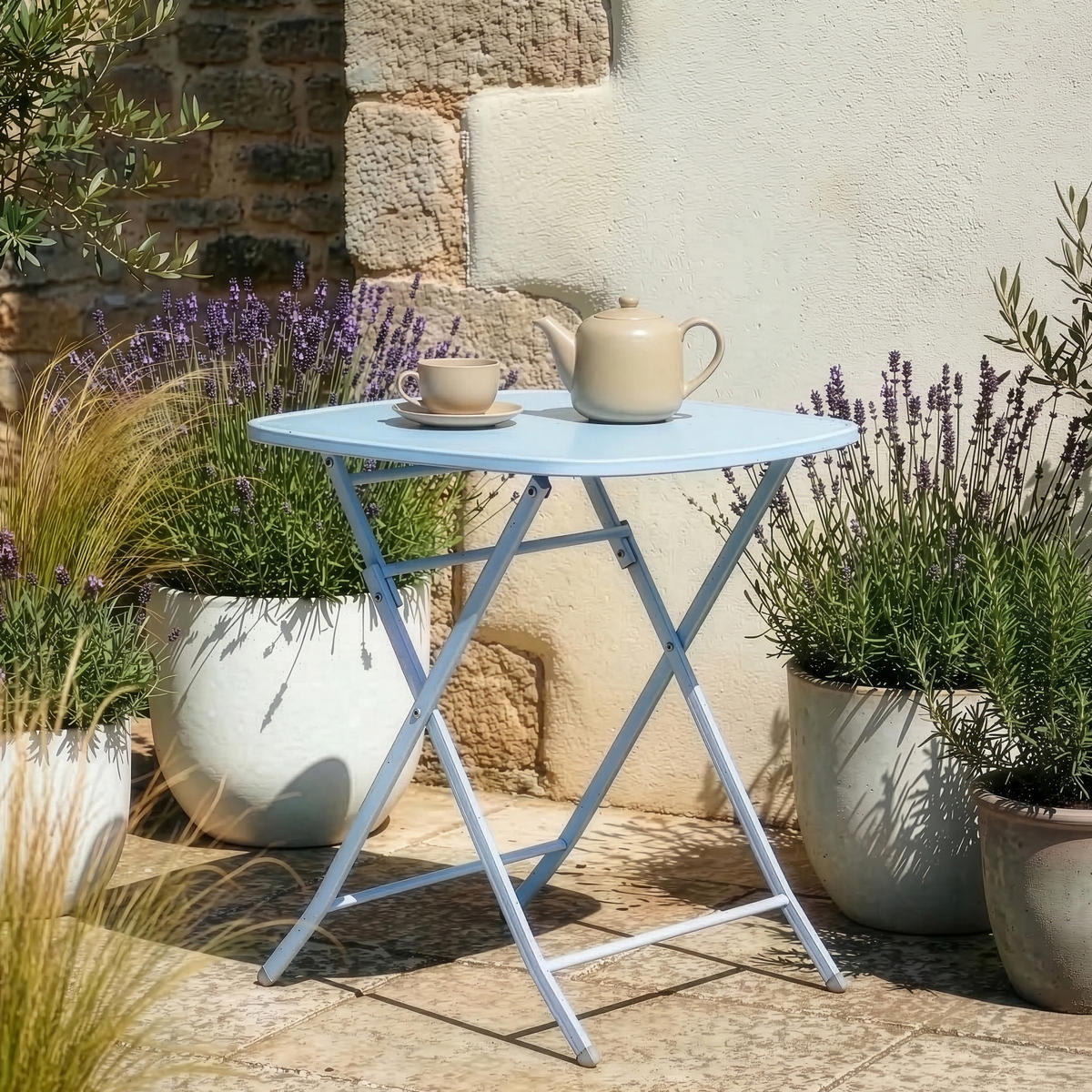 GARTENKLAPPTISCH Sande - Hellblau, Metall (70/70/71cm) - [en.casa]