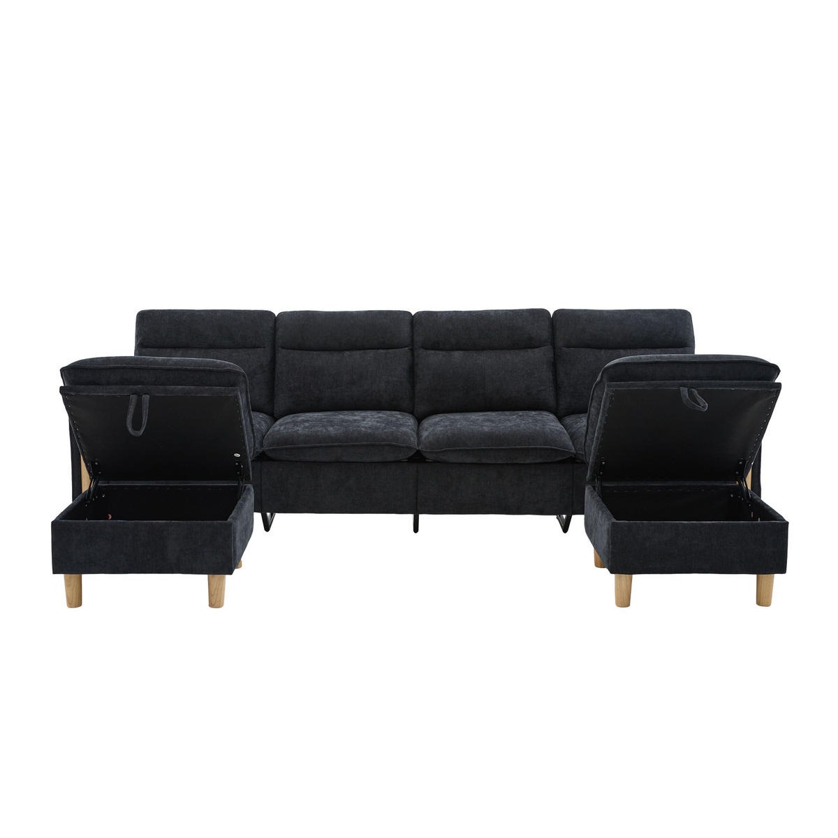 WOHNLANDSCHAFT DE-33935 modular mit Stauraumhockern Schwarz - Schwarz, Holz (77/86/261cm) - ComfortXL