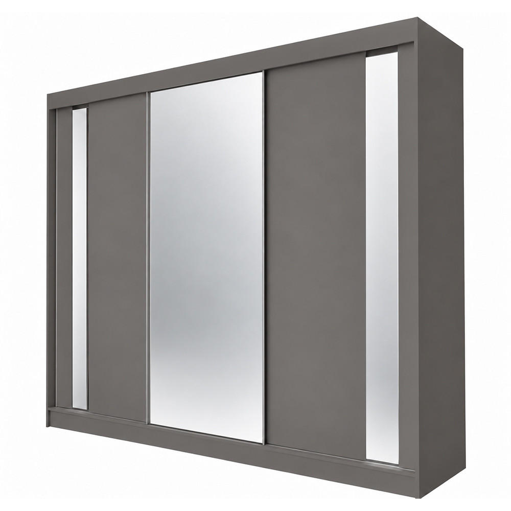 KLEIDERSCHRANK Gloria 240 cm Graphit Spiegel 4 Schubl. Griffe silber - Graphitfarben, Holzwerkstoff (240/216/61cm) - KS Home Concept