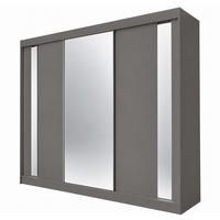 KLEIDERSCHRANK Gloria 240 cm Graphit Spiegel 4 Schubl. Griffe silber - Graphitfarben, Holzwerkstoff (240/216/61cm) - KS Home Concept