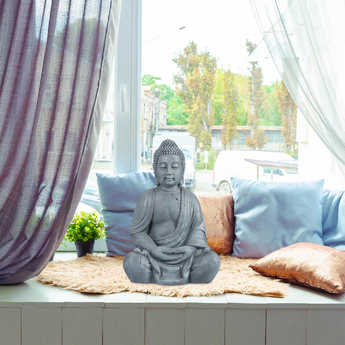 BUDDHA Figur - Grau, Kunststoff (45/70/35cm) - Relaxdays