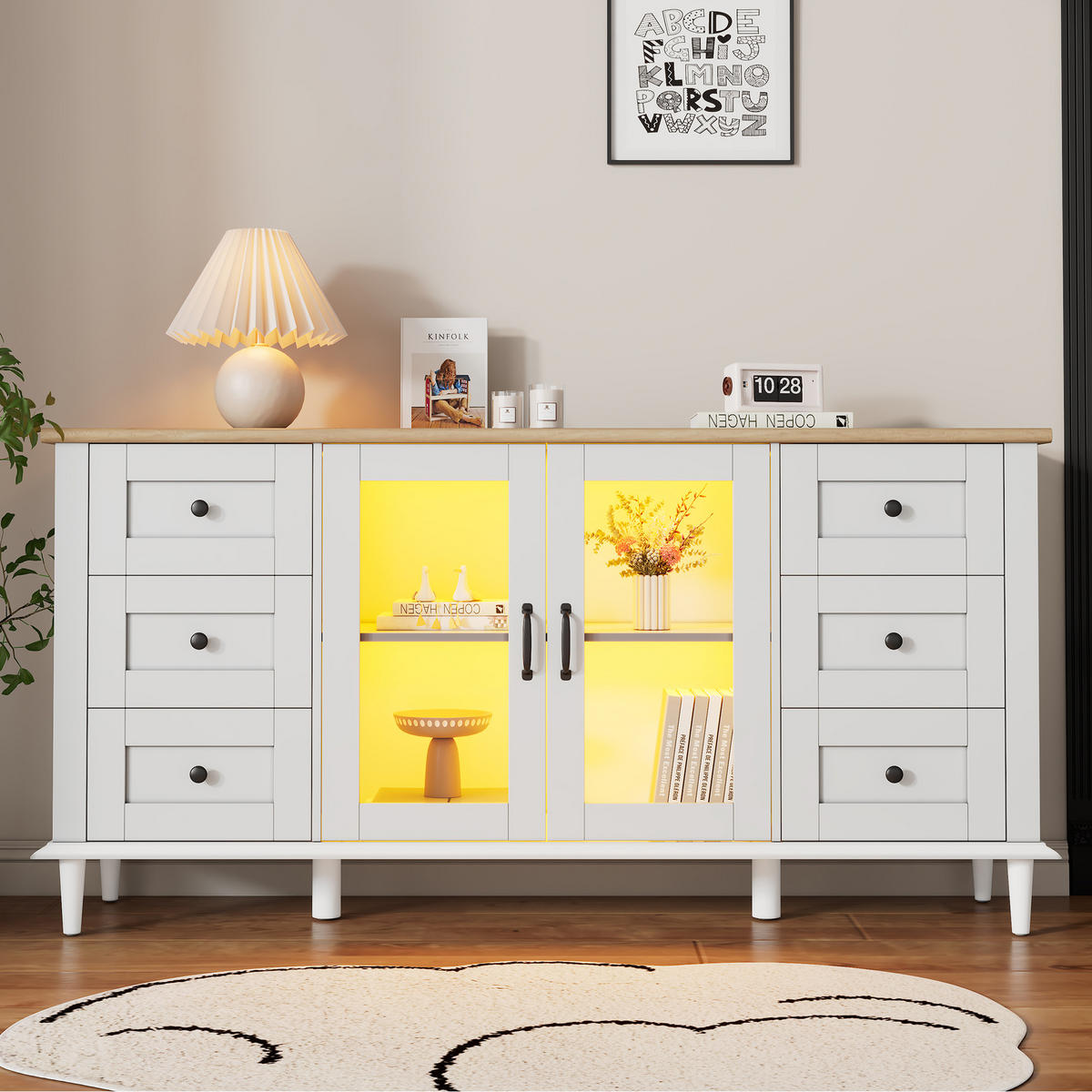 SIDEBOARD Weiß/Holzfarben 150/40/75 cm - Weiß, Holzwerkstoff (150/75/40cm) - PANGIVO