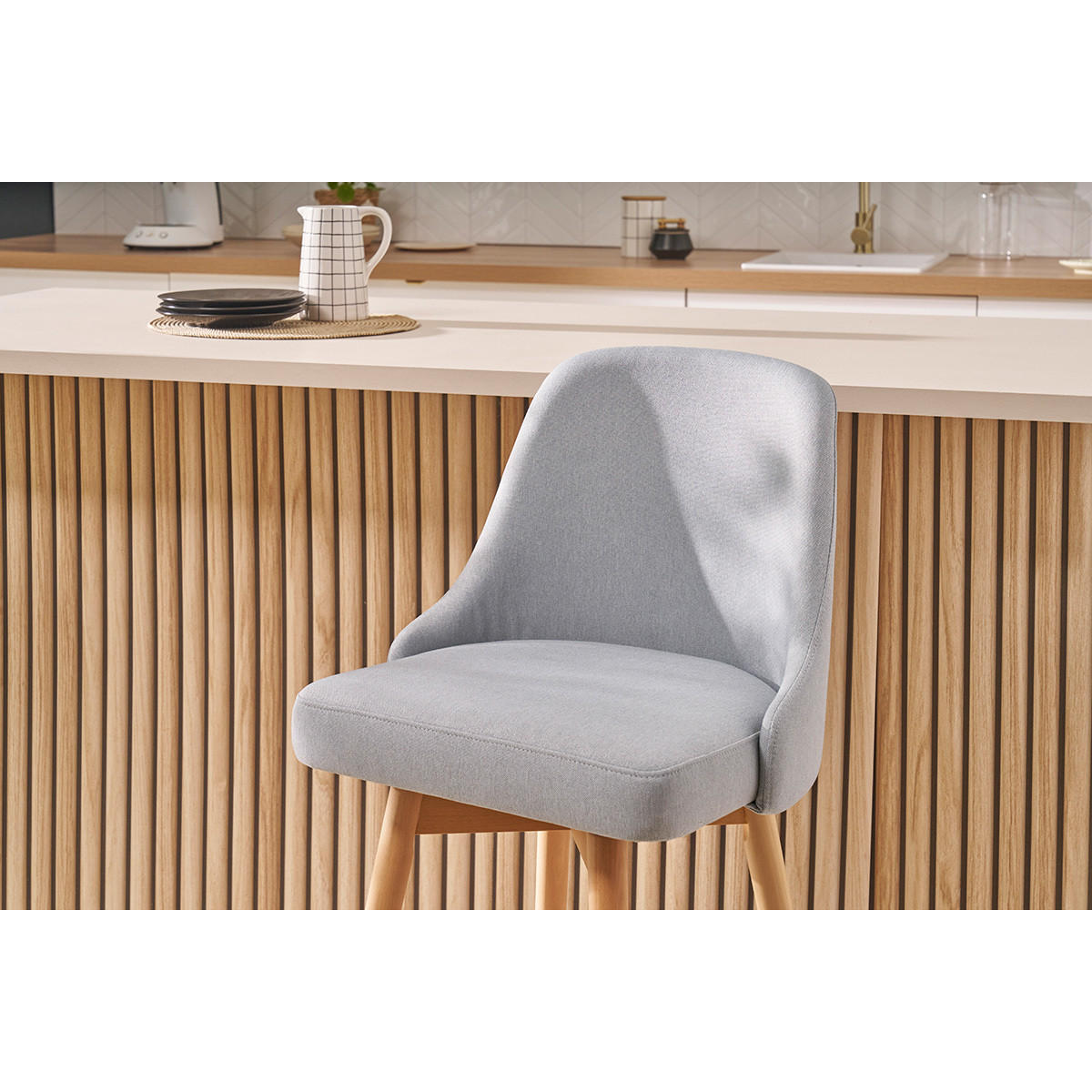 BARHOCKER Skandinavisch Hellgrauer Bezug H65 cm 2er-Set HASTA - Hellgrau, Textil (61/95.5/61cm) - Miliboo