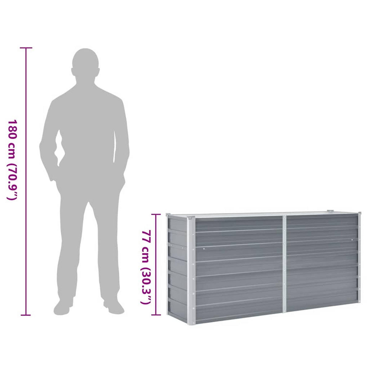 HOCHBEET 160/40/77 cm, aus Verzinkter Stahl, Grau - Grau, Metall (40/77/160cm) - vidaXL