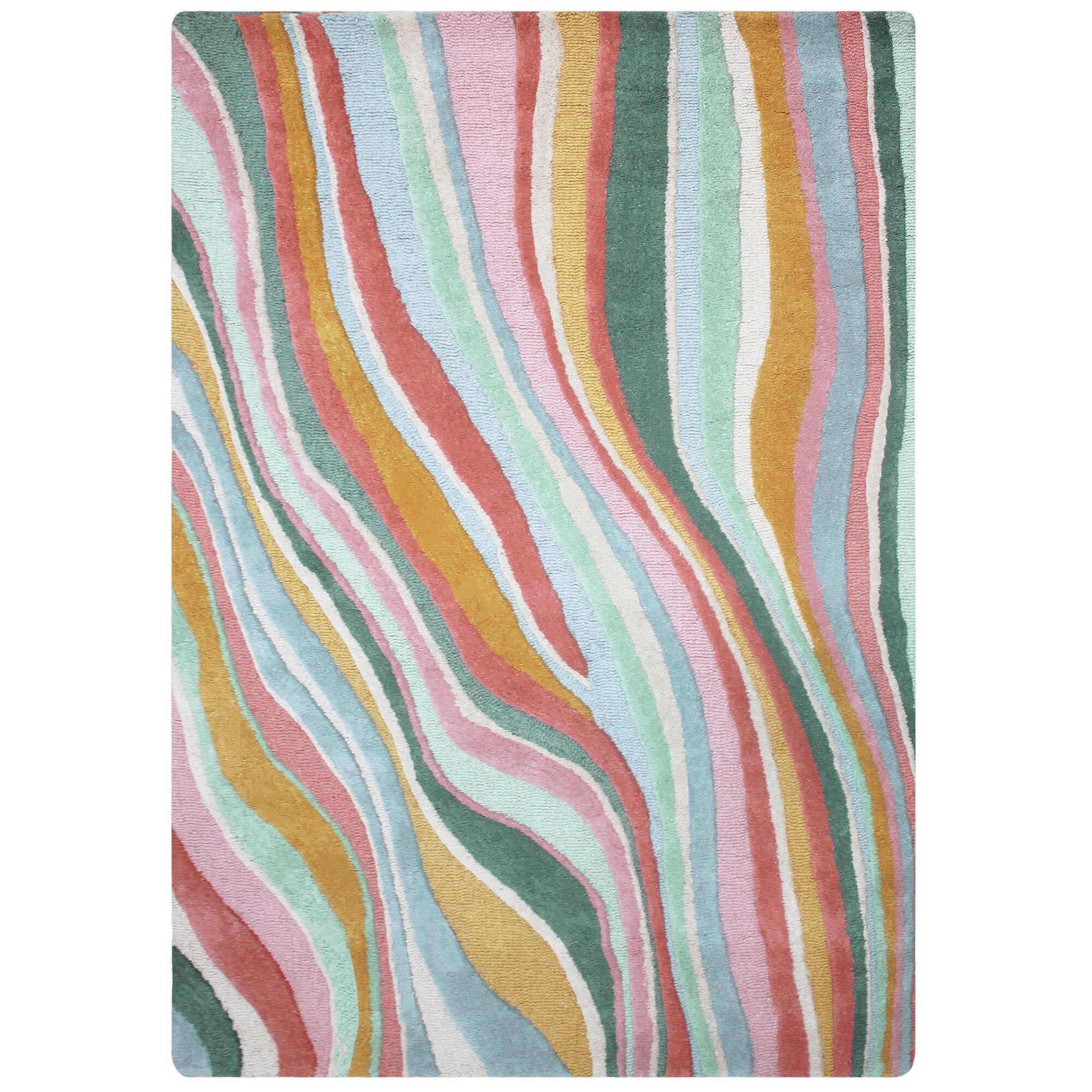 WOLLTEPPICH Wellen Muster, Abstrakt, Wohnzimmer Multicolor-Grün Rechteckig 160x230 - Multicolor, Textil (160/230cm) - KADIMA DESIGN